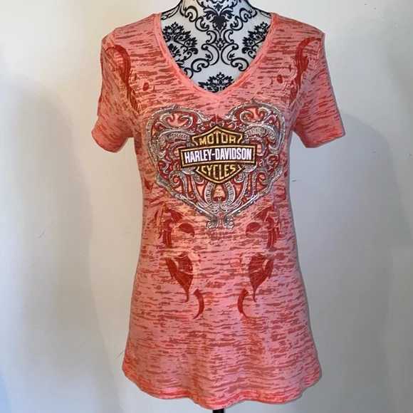 Harley-Davidson Motorcycles Women’s V-Neck Embellished Tee Shirt Size Medium - Picture 2 of 11